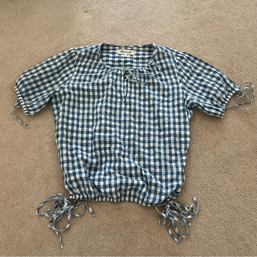 madewell ribbon gingham babydoll blouse